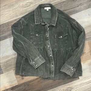 She + Sky Olive Corduroy Jean Jacket